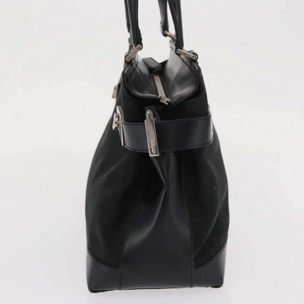 Salvatore Ferragamo Double Gancini Side Buckle Tote Canvas Black Canvas Handbag (Authentic  )