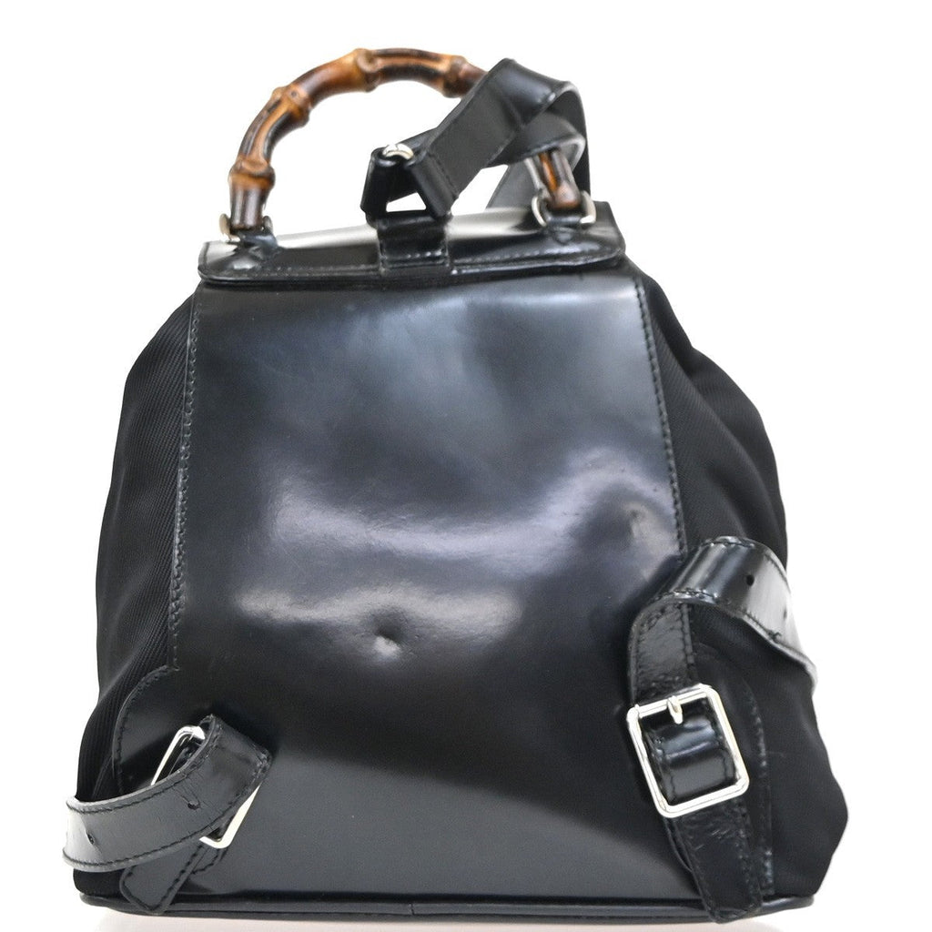 Gucci Vintage Bamboo Backpack Nylon And Patent Leather Black Nylon Backpack Bag (Authentic  )