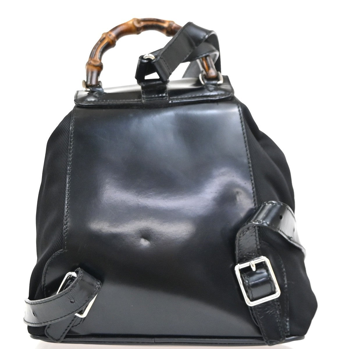 Gucci Vintage Bamboo Backpack Nylon And Patent Leather Black Nylon Backpack Bag (Authentic  )