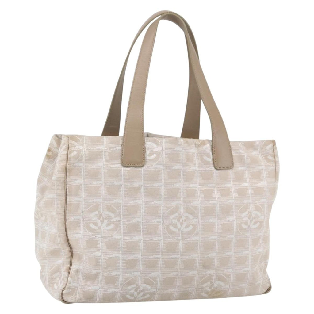 Chanel Travel Line Tote Nylon Beige Nylon Handbag (Authentic  )