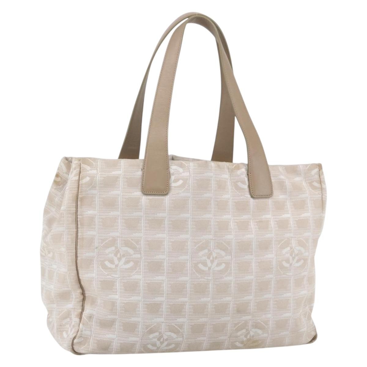 Chanel Travel Line Tote Nylon Beige Nylon Handbag (Authentic  )