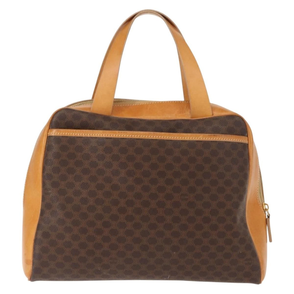 Celine Vintage Macadam Handbag Canvas And Leather Brown Canvas Handbag (Authentic  )