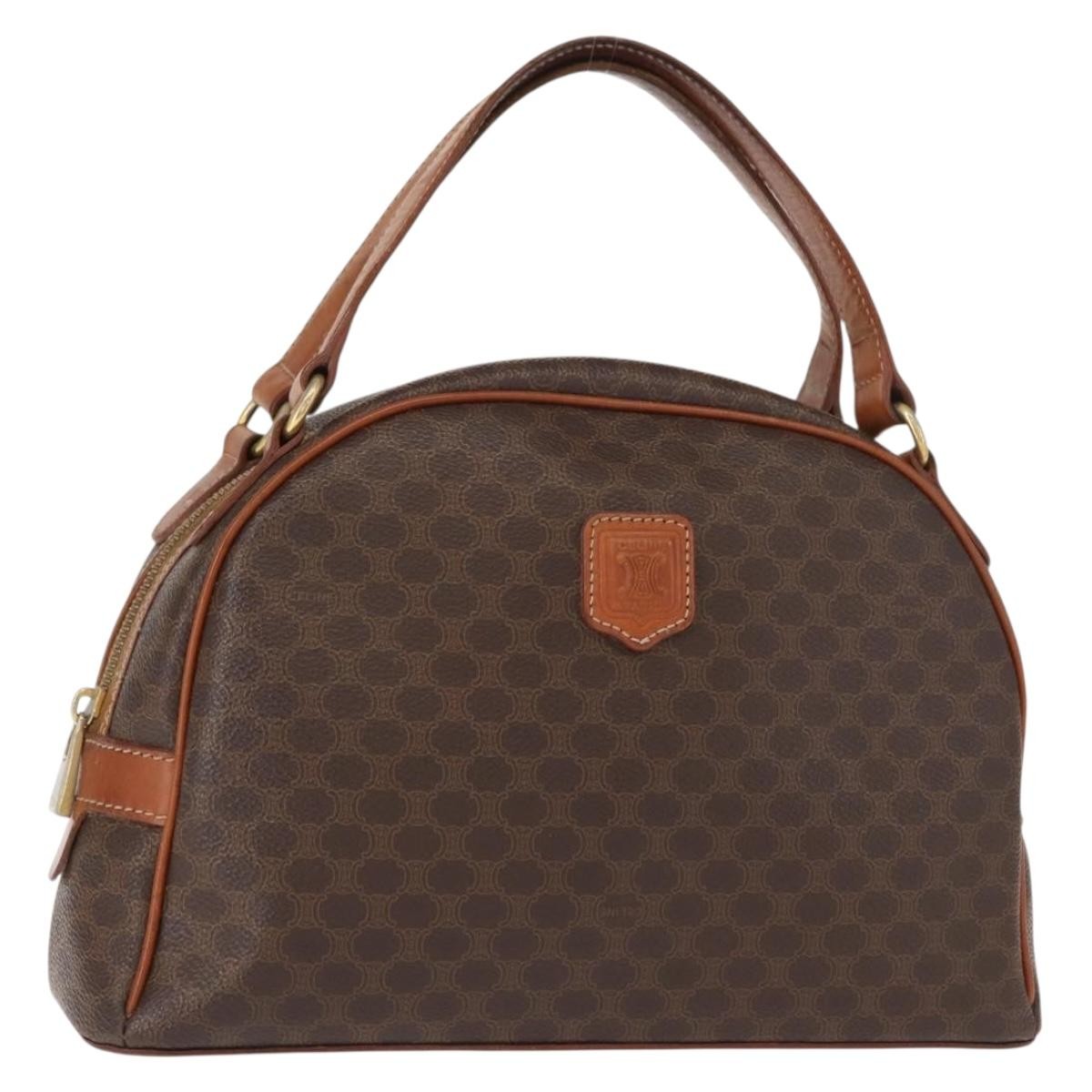 Celine Vintage Macadam Handbag Canvas And Leather Brown Canvas Handbag (Authentic  )