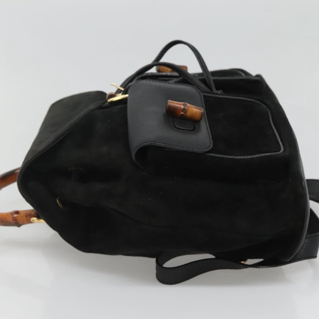 Gucci Vintage Bamboo Backpack Suede And Leather Black Suede Backpack Bag (Authentic  )
