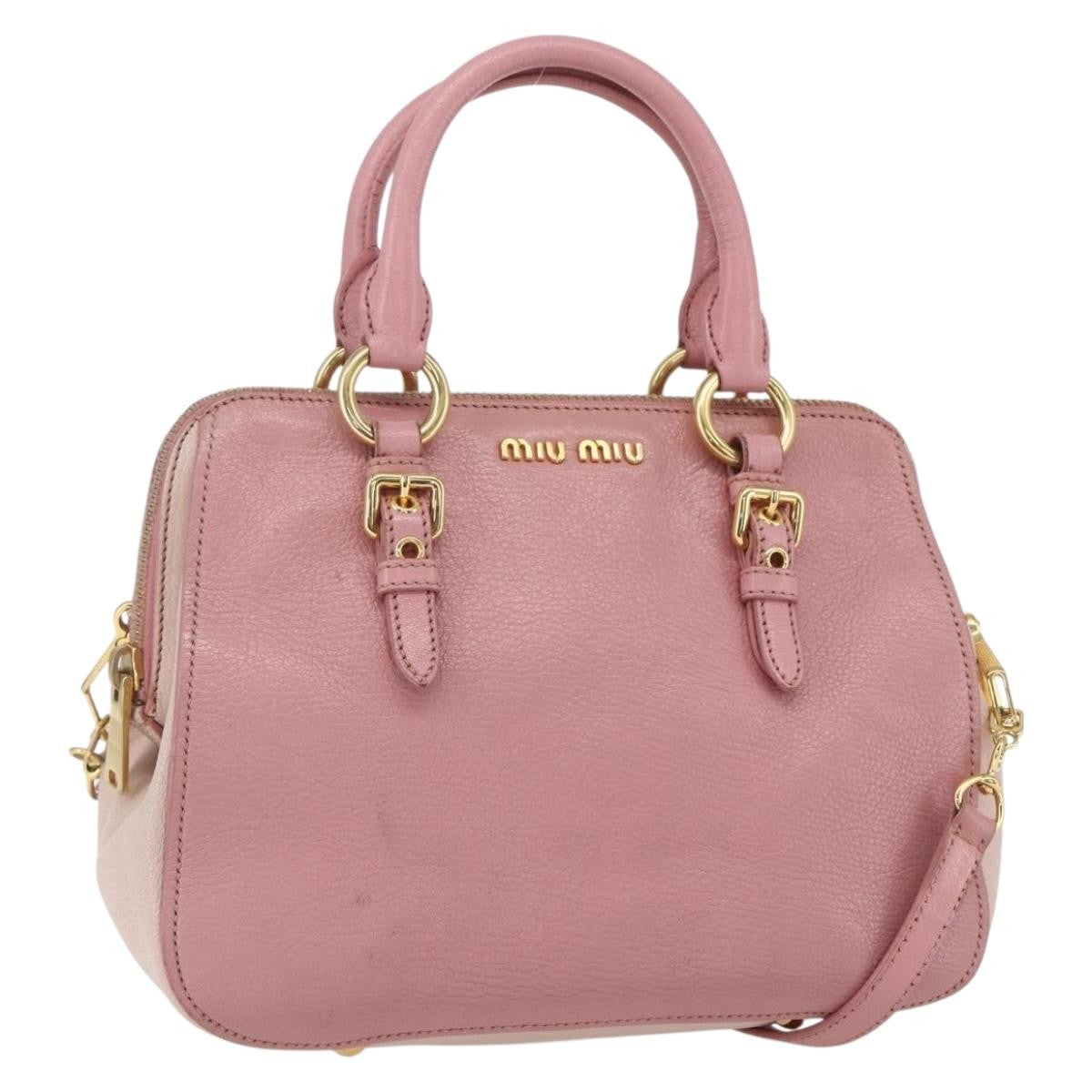 Miu Miu Madras Bowler Bag Leather Pink Leather Handbag (Authentic  )