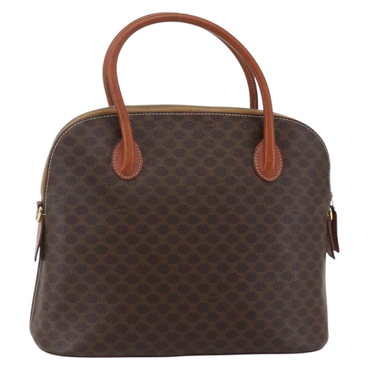 Celine Vintage Macadam Handbag Canvas Brown Canvas Handbag (Authentic  )