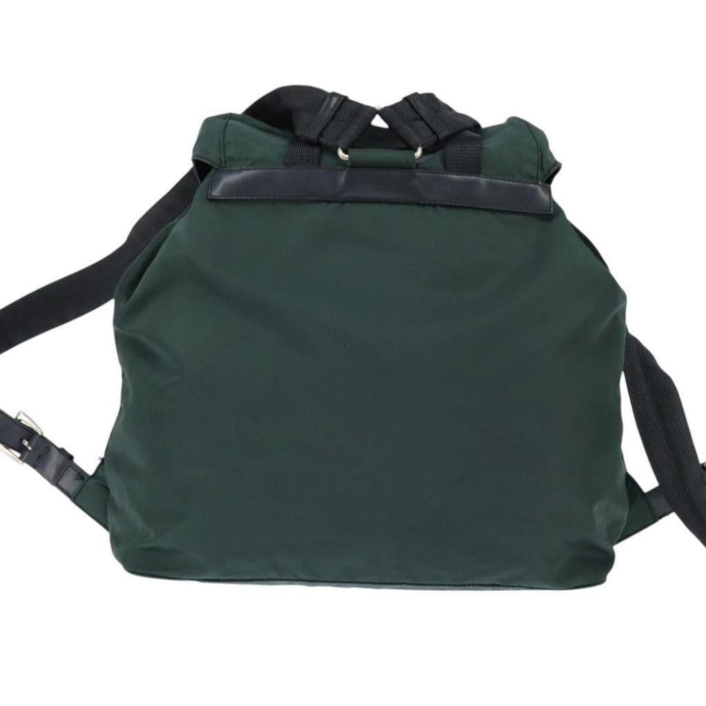 Prada Vela Double Front Pocket Backpack Tessuto With Saffiano Leather Khaki Nylon Backpack Bag (Authentic  )