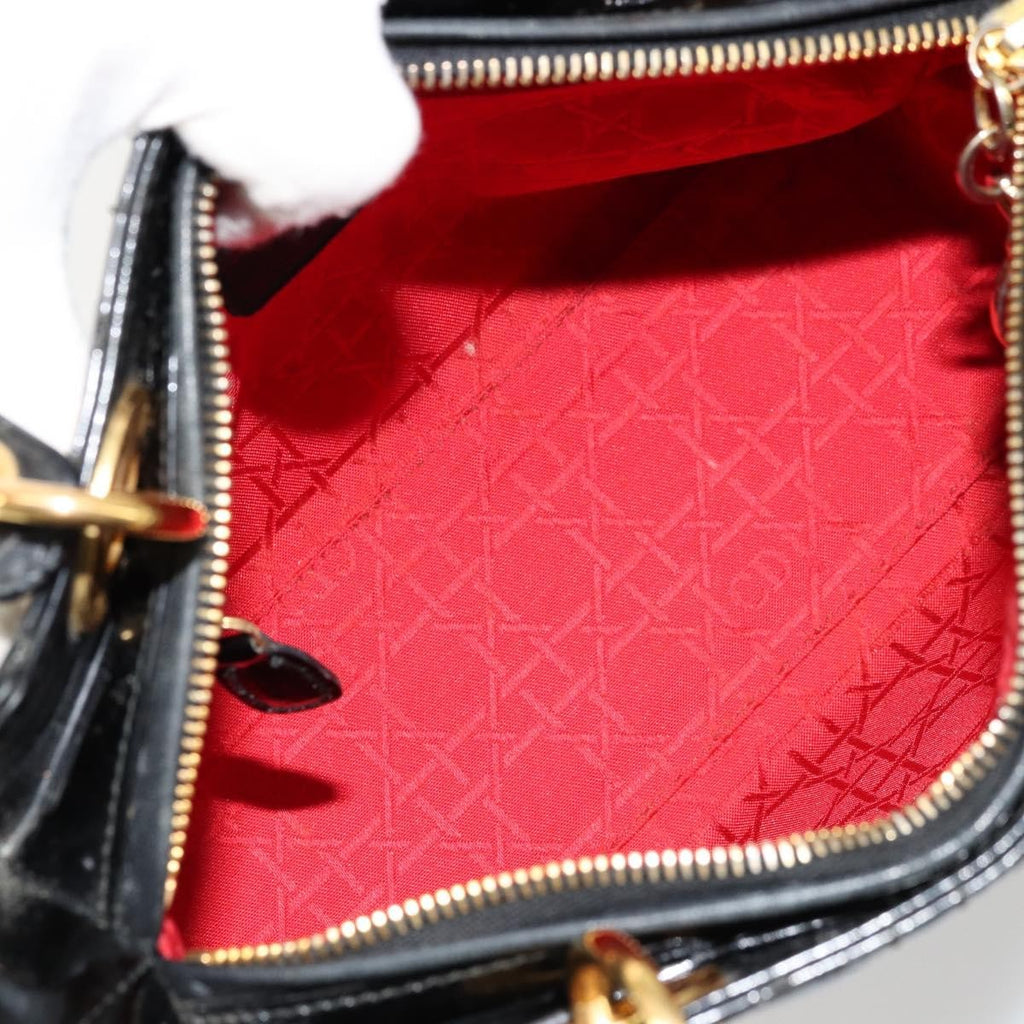 Christian Dior Vintage Lady Dior Bag Cannage Quilt Patent Black Patent_Leather Handbag ( )