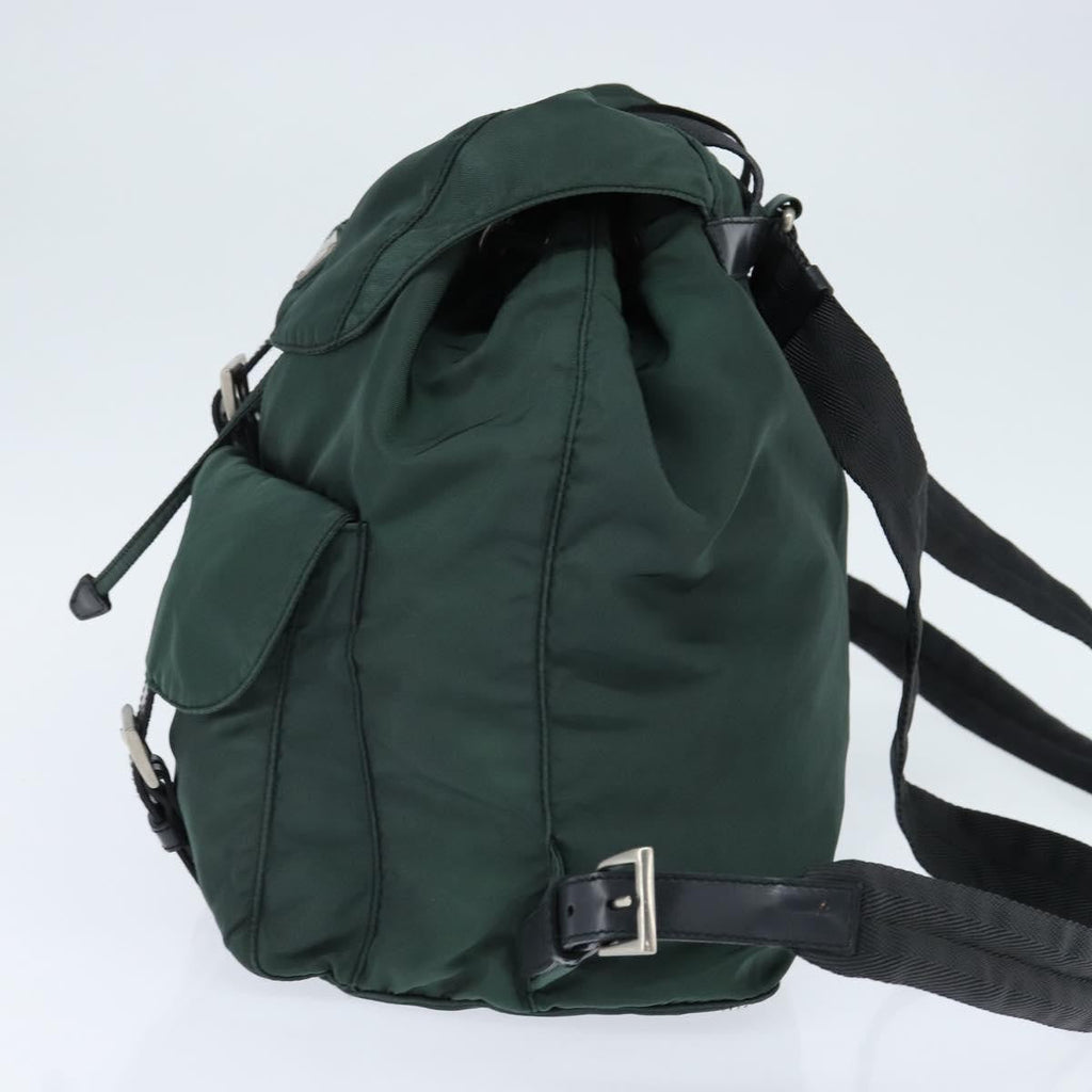 Prada Vela Double Front Pocket Backpack Tessuto With Saffiano Leather Khaki Nylon Backpack Bag (Authentic  )