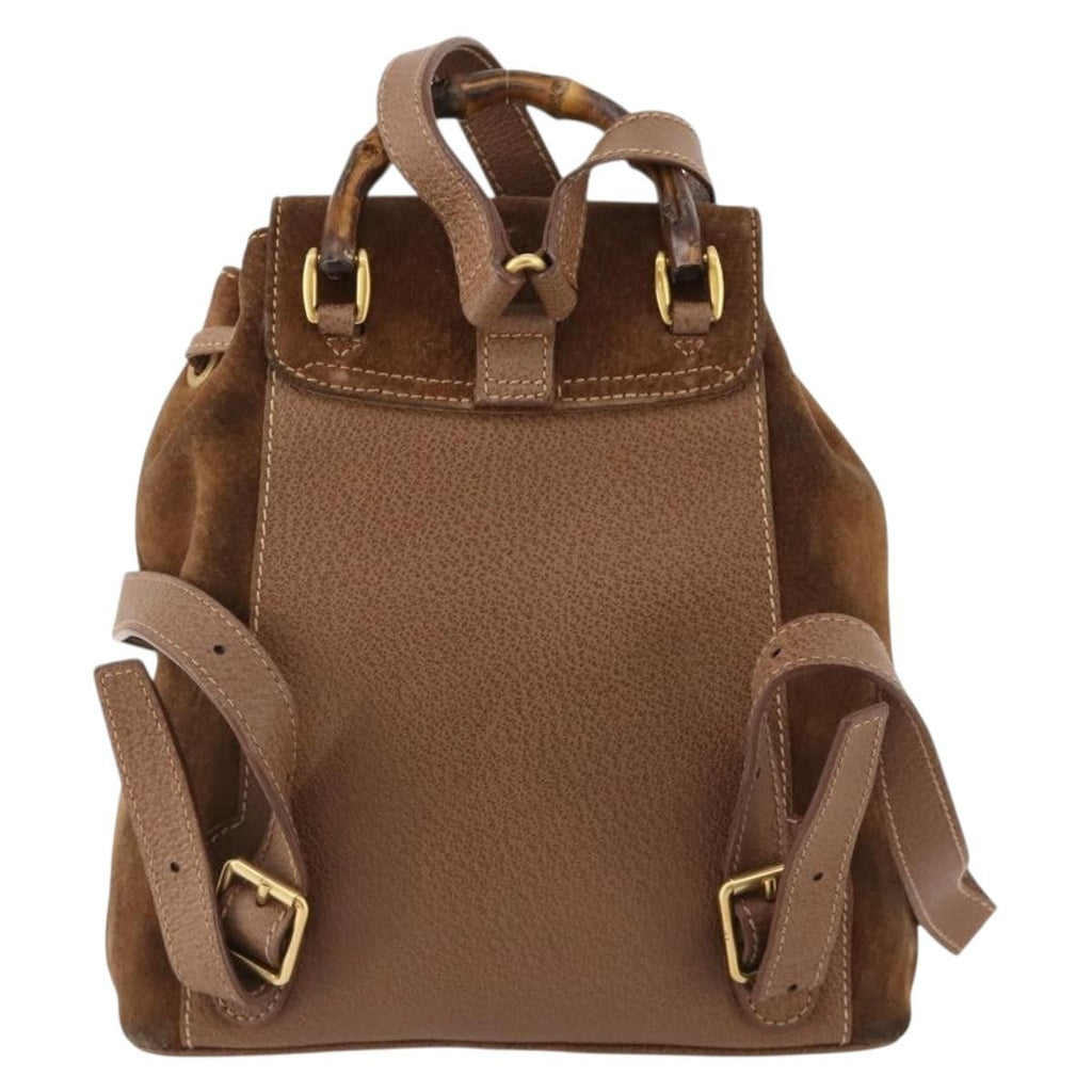Gucci Gucci Bamboo Backpack Daim Brown Suede Backpack Bag (Authentic  )