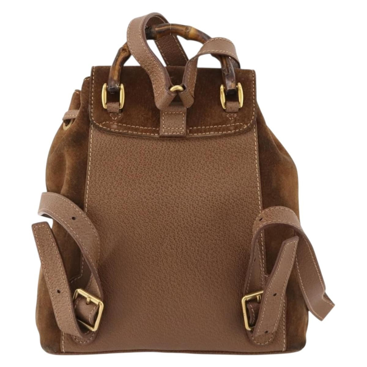 Gucci Gucci Bamboo Backpack Daim Brown Suede Backpack Bag (Authentic  )