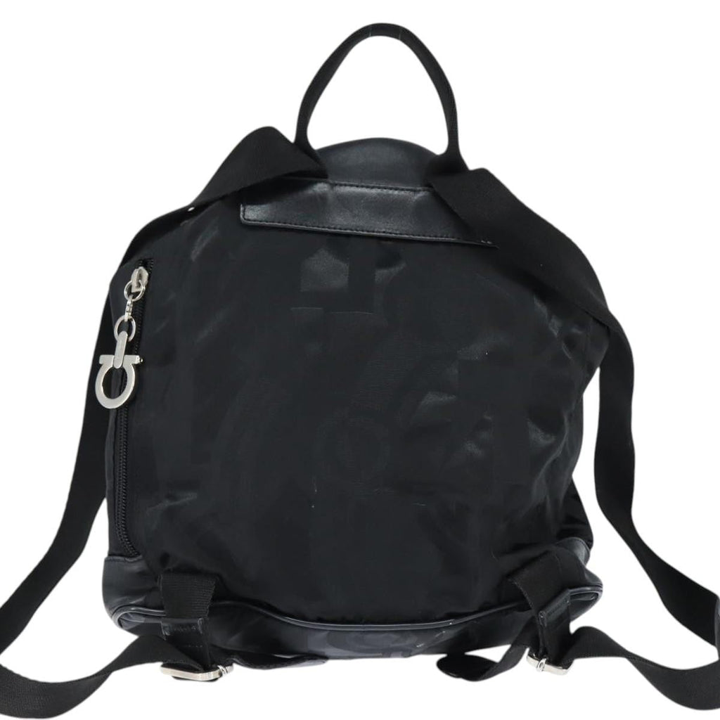 Salvatore Ferragamo Flap Buckle Backpack Printed Neoprene Black Nylon Backpack Bag (Authentic  )