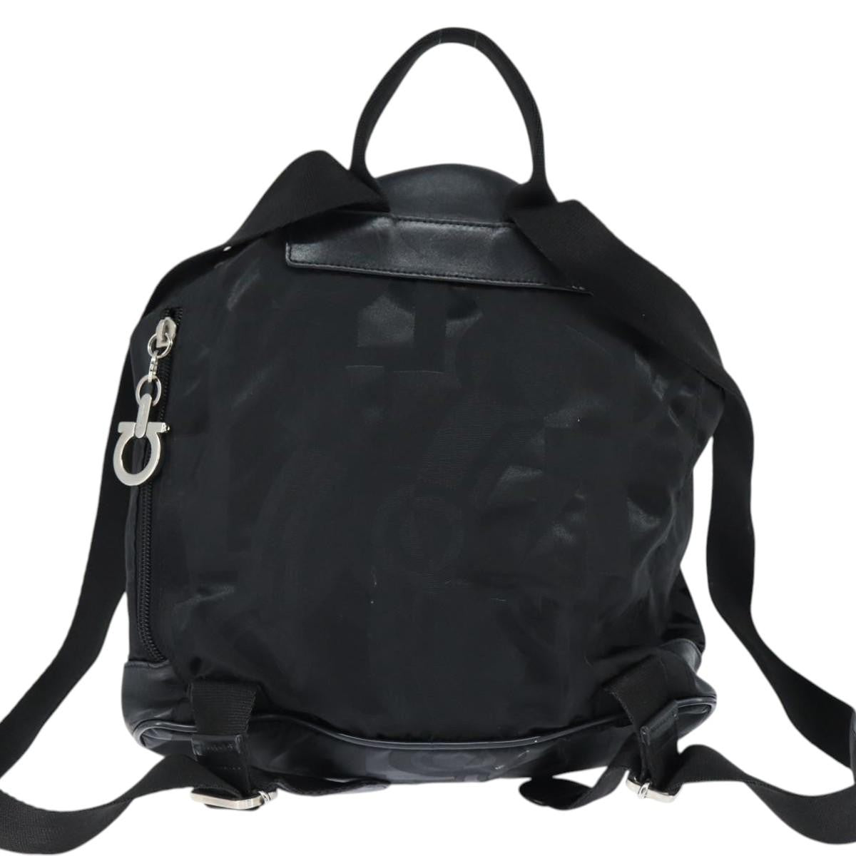 Salvatore Ferragamo Flap Buckle Backpack Printed Neoprene Black Nylon Backpack Bag (Authentic  )