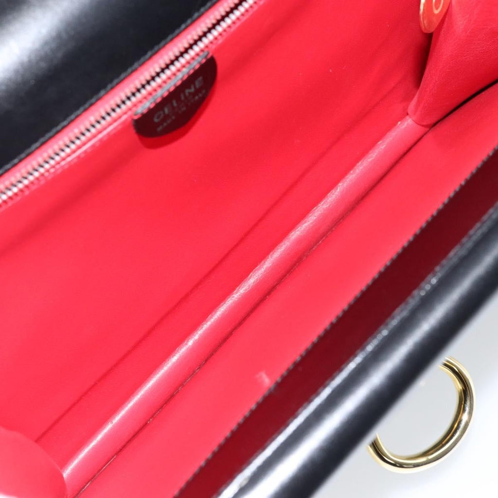 Celine Vintage Top Handle Bag Glazed Leather Black Leather Bag (Authentic  )