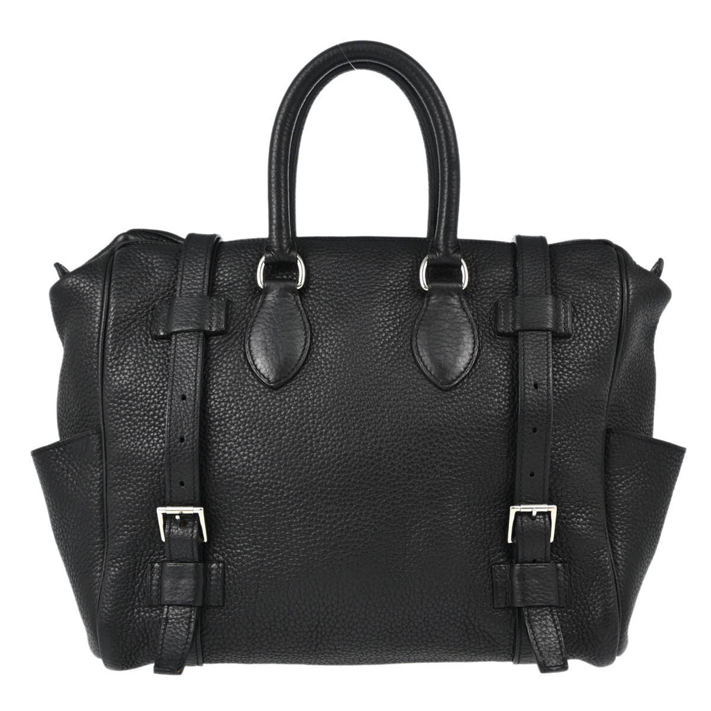 Hermes Pursangle Bag Leather Black Leather Handbag (Authentic  )