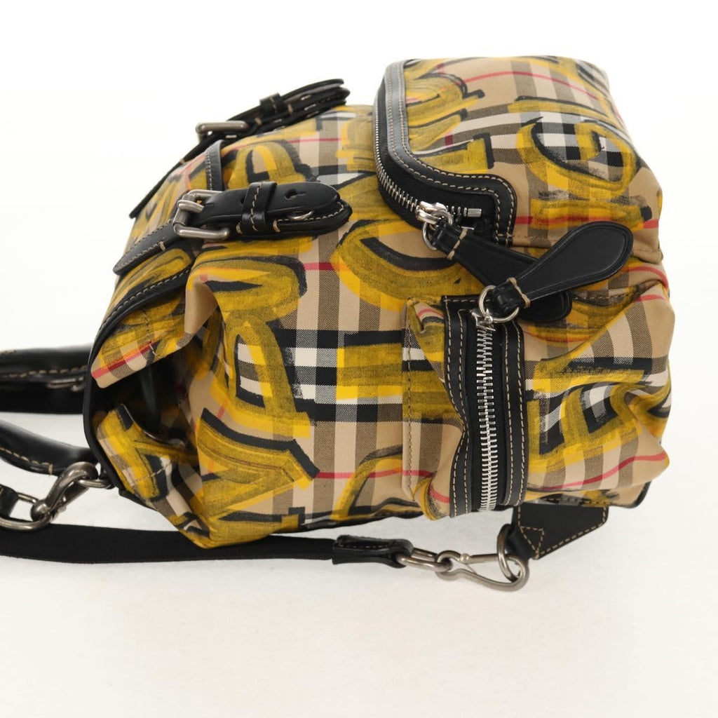 Burberry Graffiti Rucksack Backpack Vintage Check Canvas Beige Canvas Backpack Bag (Authentic  )