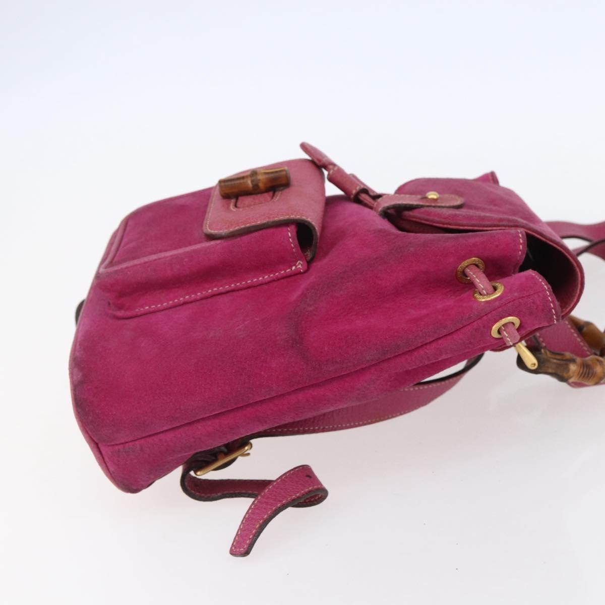 Gucci Vintage Bamboo Backpack Suede Pink Suede Backpack Bag (Authentic  )