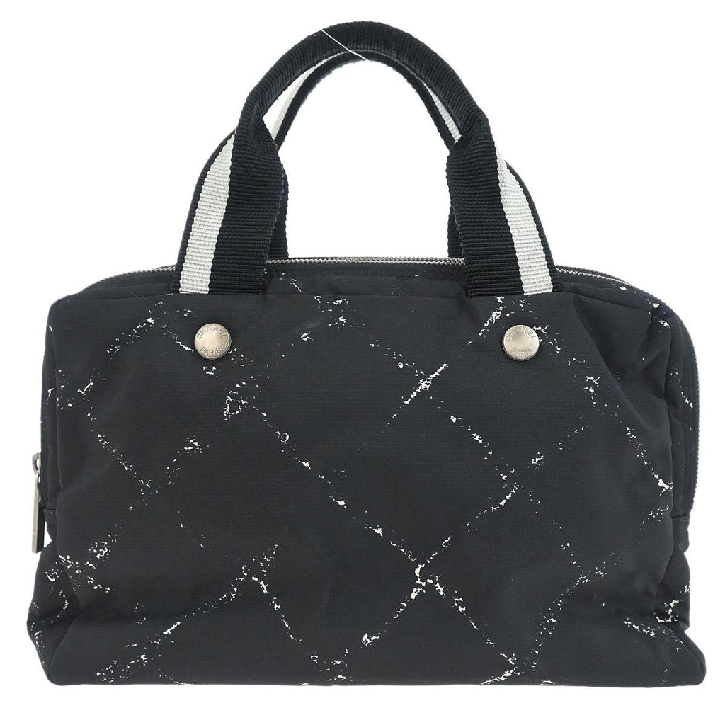 Chanel Travel Line Boston Bag Printed Nylon Black Nylon Handbag (Authentic  )