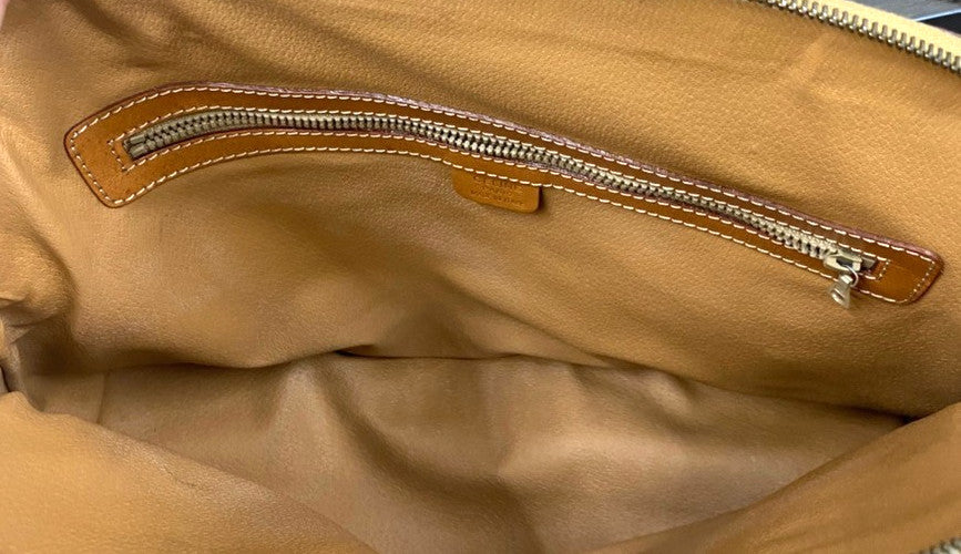 Celine Vintage Macadam Handbag Canvas And Leather Brown Canvas Handbag (Authentic  )