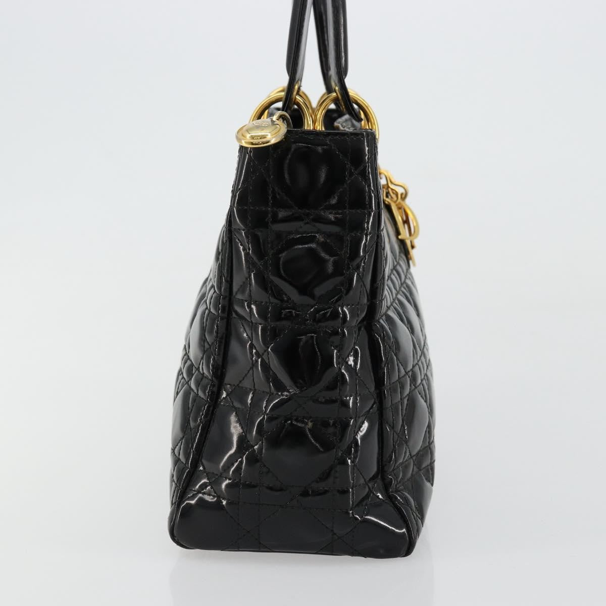 Christian Dior Vintage Lady Dior Bag Cannage Quilt Patent Black Patent_Leather Handbag ( )