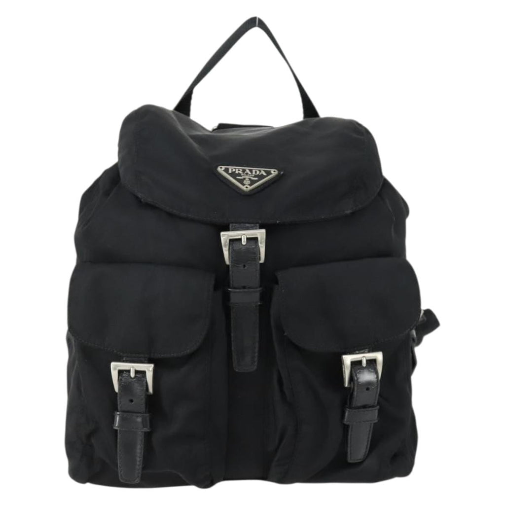 Prada Vela Double Front Pocket Backpack Tessuto With Saffiano Leather Black Nylon Backpack Bag (Authentic  )