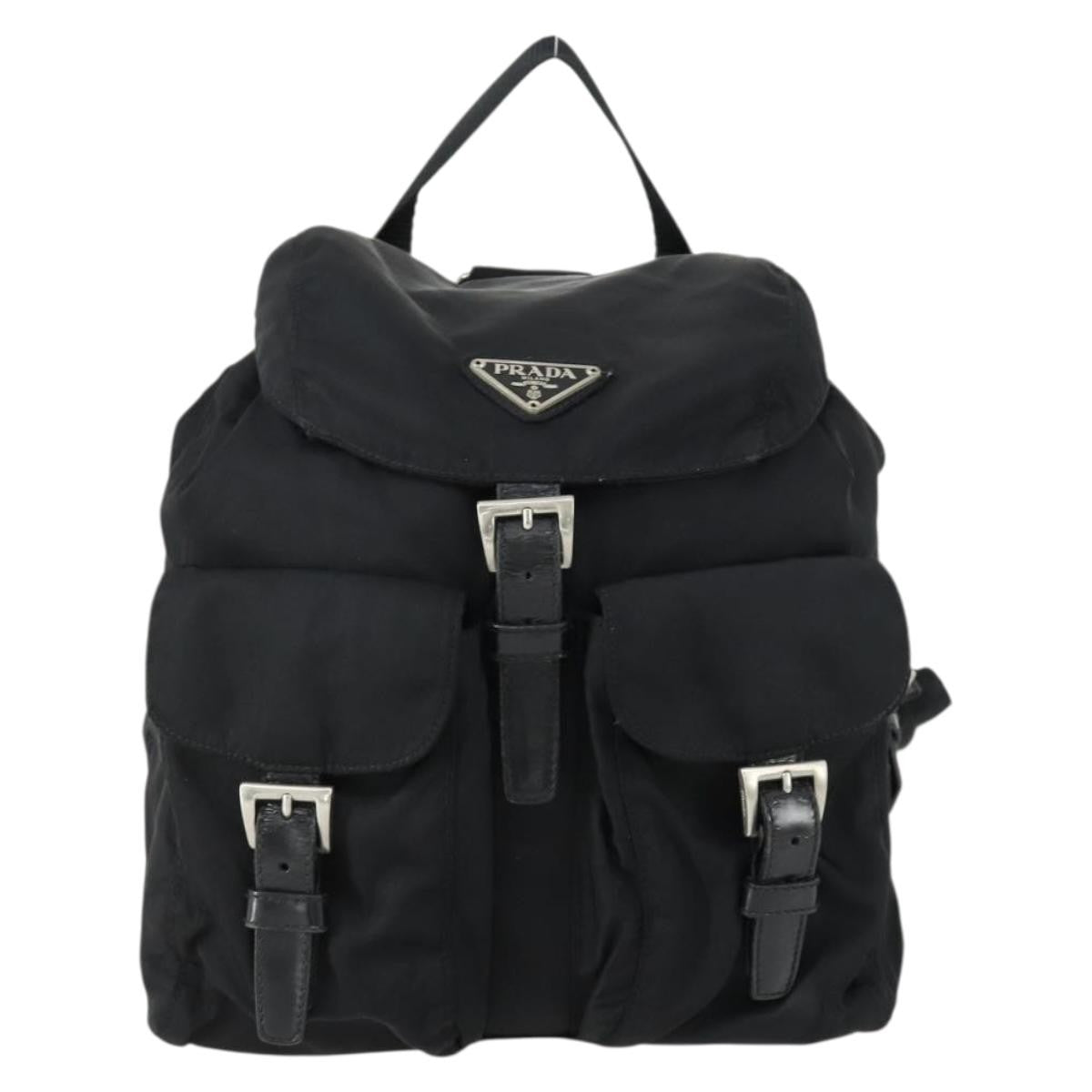 Prada Vela Double Front Pocket Backpack Tessuto With Saffiano Leather Black Nylon Backpack Bag (Authentic  )