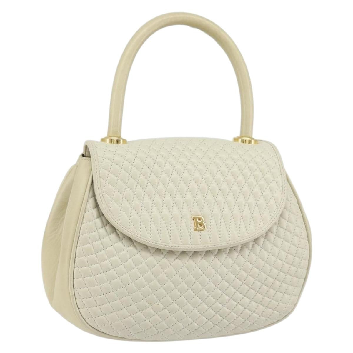 Bally Vintage Handbag Quilted Leather White Leather Handbag (Authentic  )