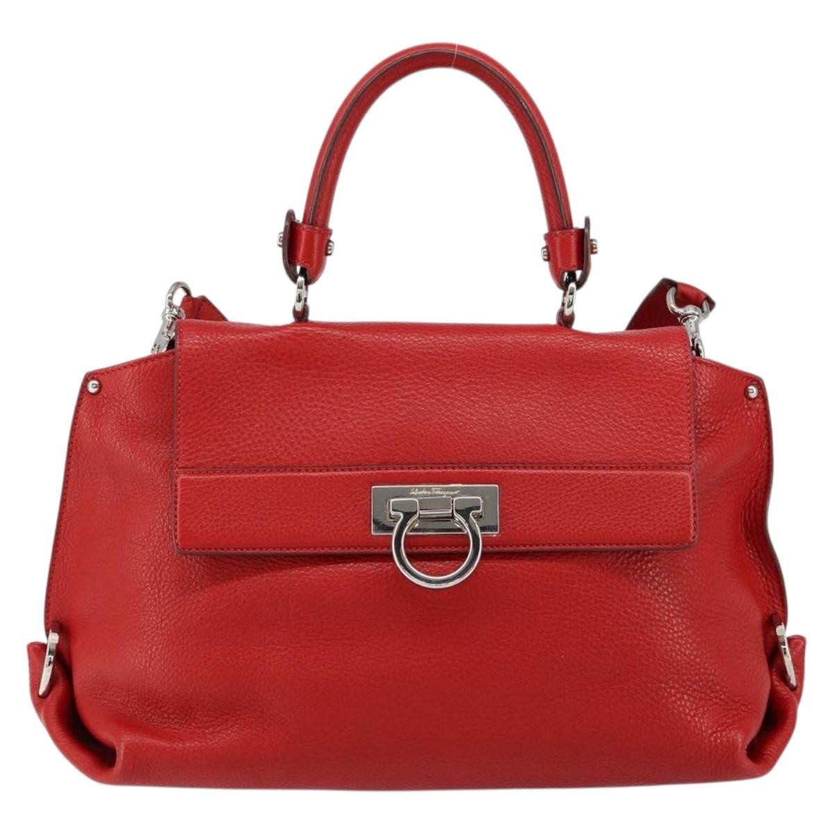 Salvatore Ferragamo Sofia Satchel Grainy Leather Red Leather Handbag (Authentic  )