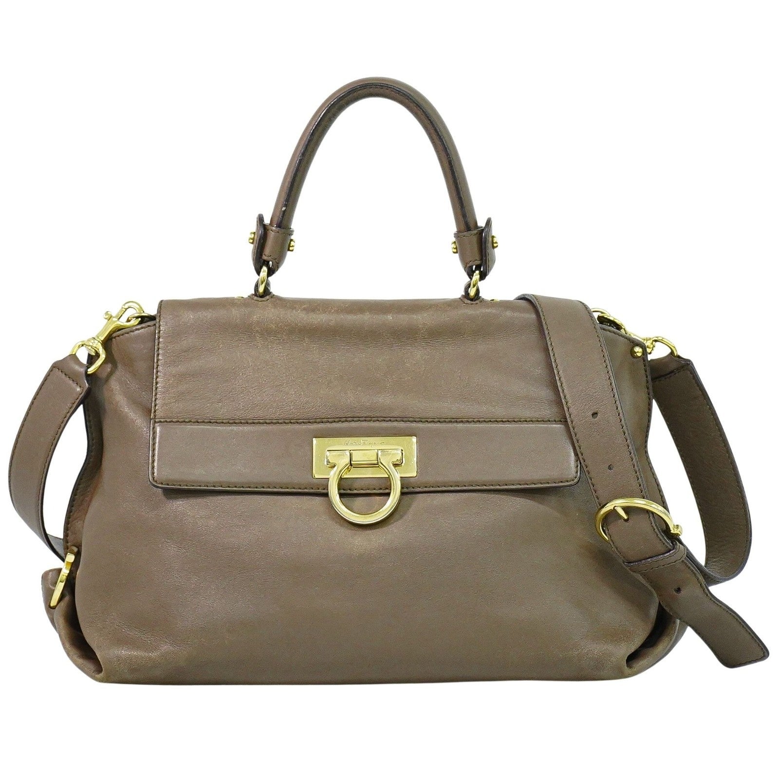 Salvatore Ferragamo Sofia Satchel Smooth Leather Brown Leather Handbag (Authentic  )