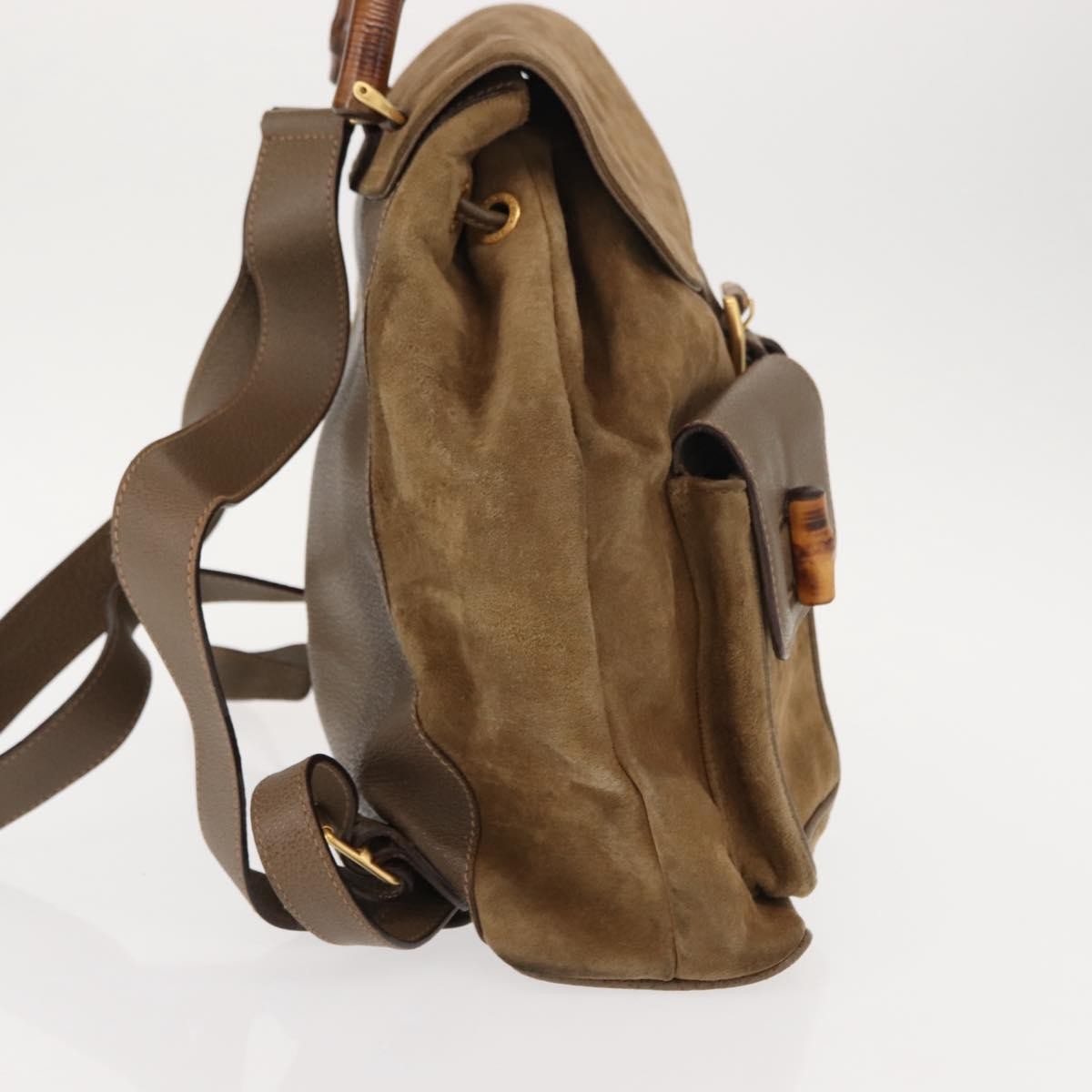 Gucci Vintage Bamboo Backpack Suede Brown Suede Backpack Bag (Authentic  )