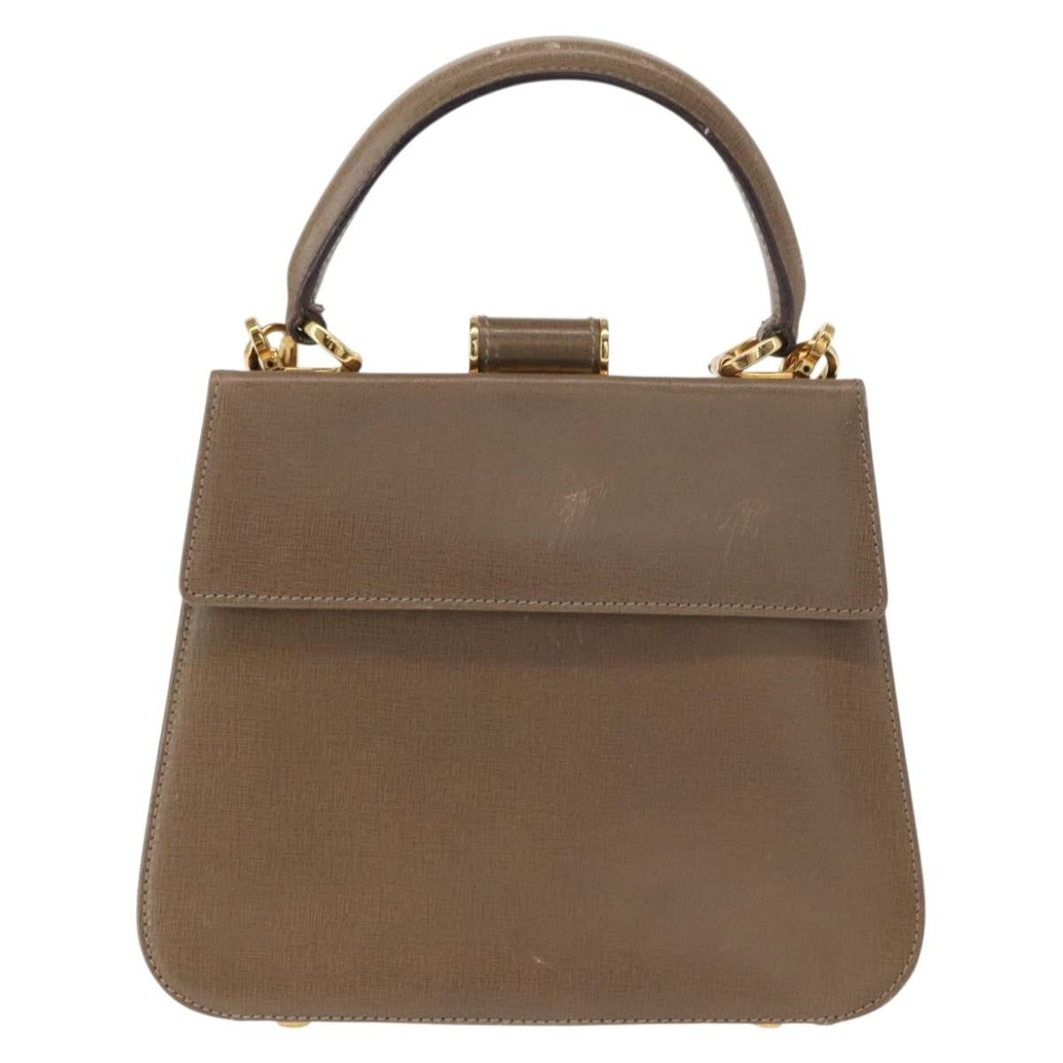 Salvatore Ferragamo Gancini Handbag Leather Beige Leather Handbag (Authentic  )