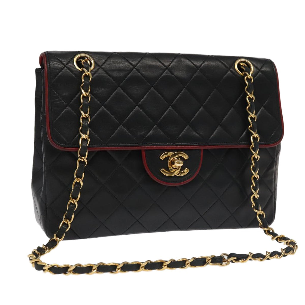 Chanel Flap Shoulder Bag Leather Black Leather Handbag ( )