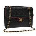 Chanel Flap Shoulder Bag Leather Black Leather Handbag ( )
