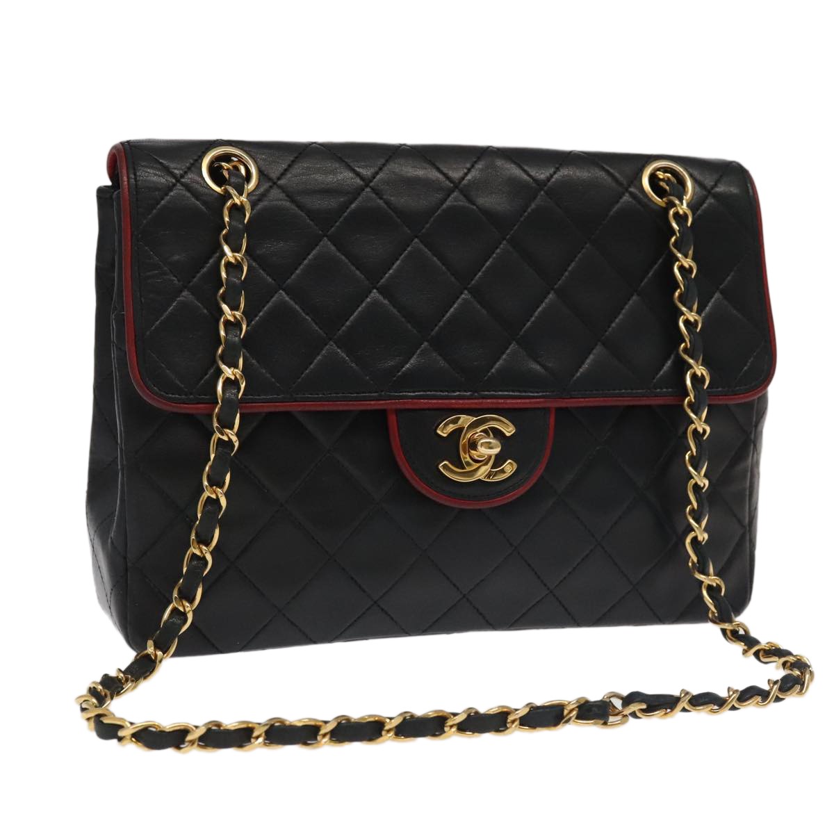 Chanel Flap Shoulder Bag Leather Black Leather Handbag ( )