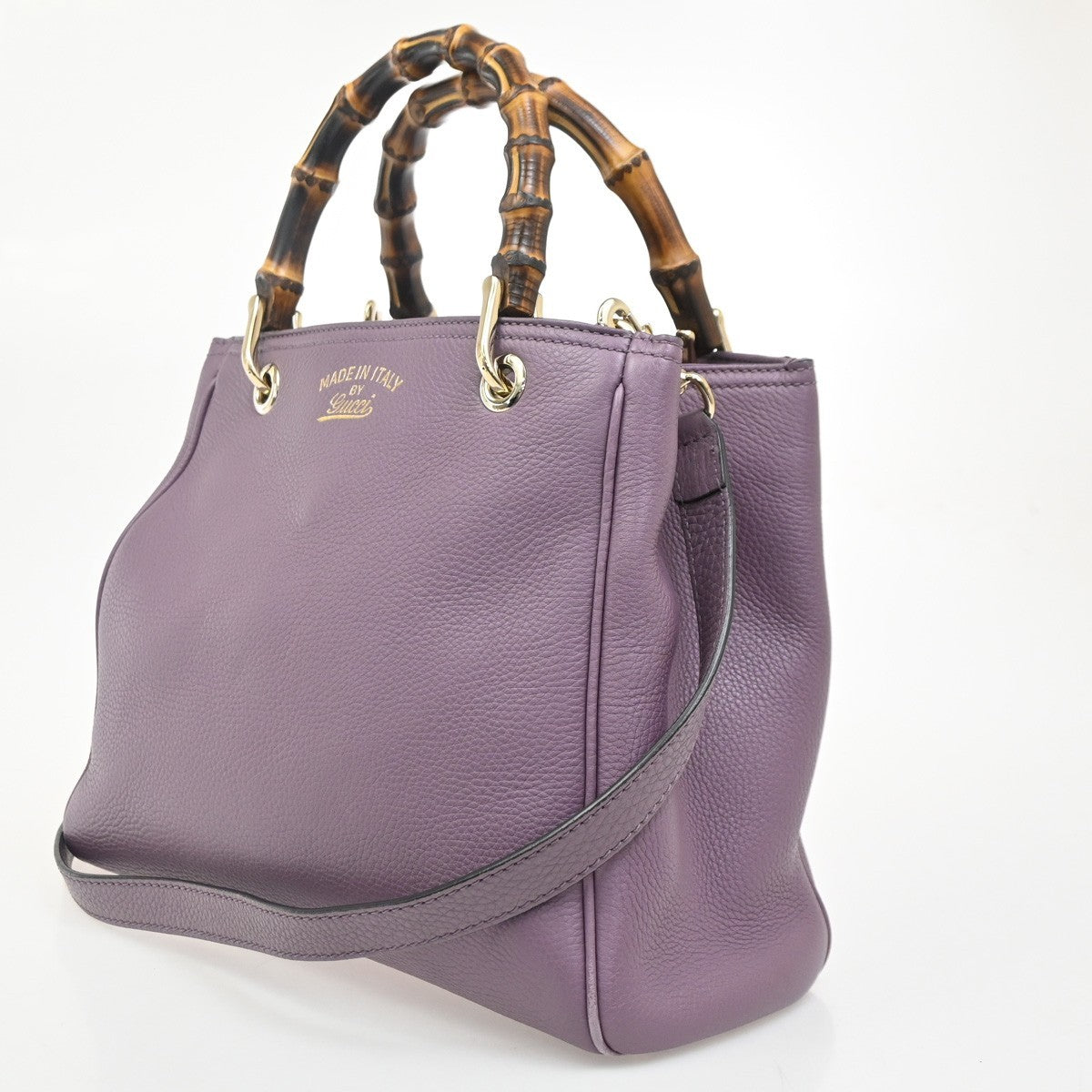 Gucci Bamboo Shopper Tote Leather Purple Leather Handbag (Authentic  )