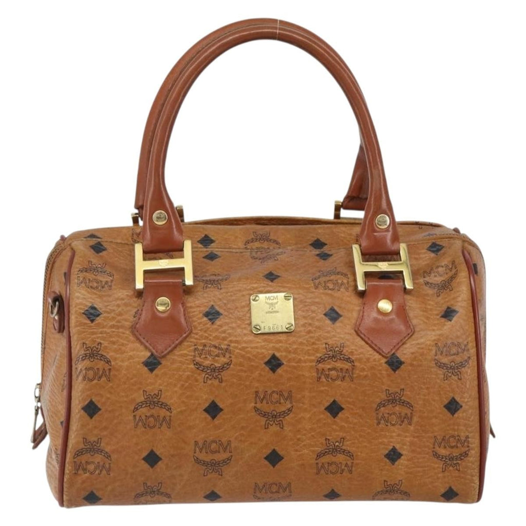 MCM Visetos Handbag Canvas And Leather Brown Canvas Handbag (Authentic  )