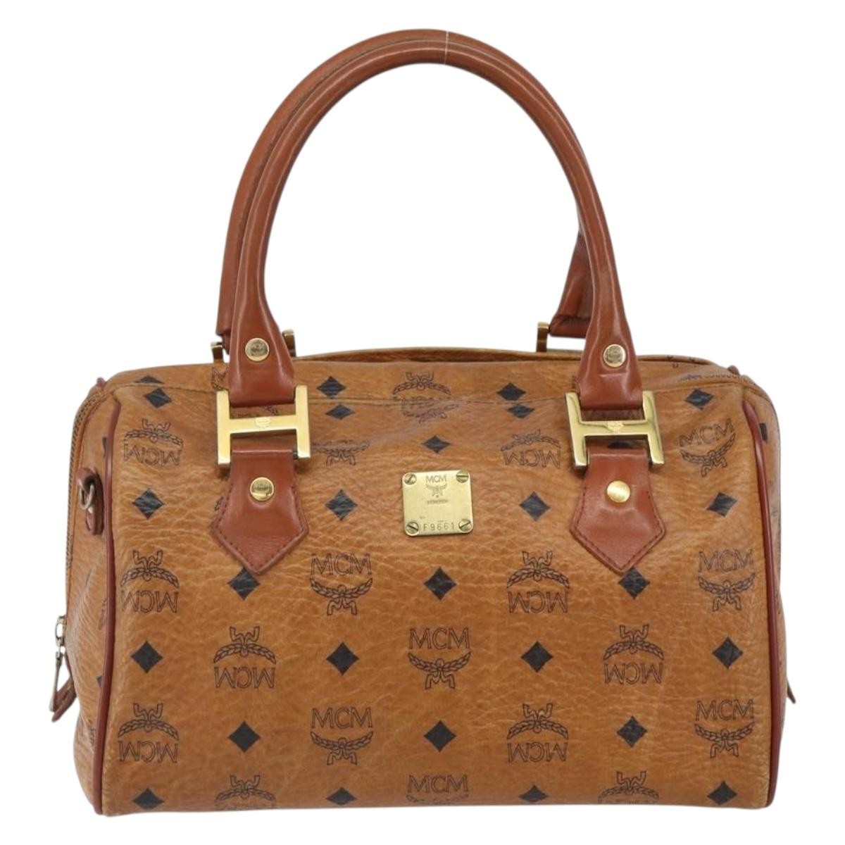 MCM Visetos Handbag Canvas And Leather Brown Canvas Handbag (Authentic  )