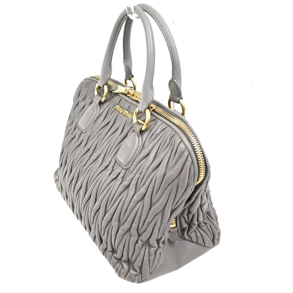 Miu Miu Madras Bowler Bag Matelasse Leather Purple Leather Handbag (Authentic  )