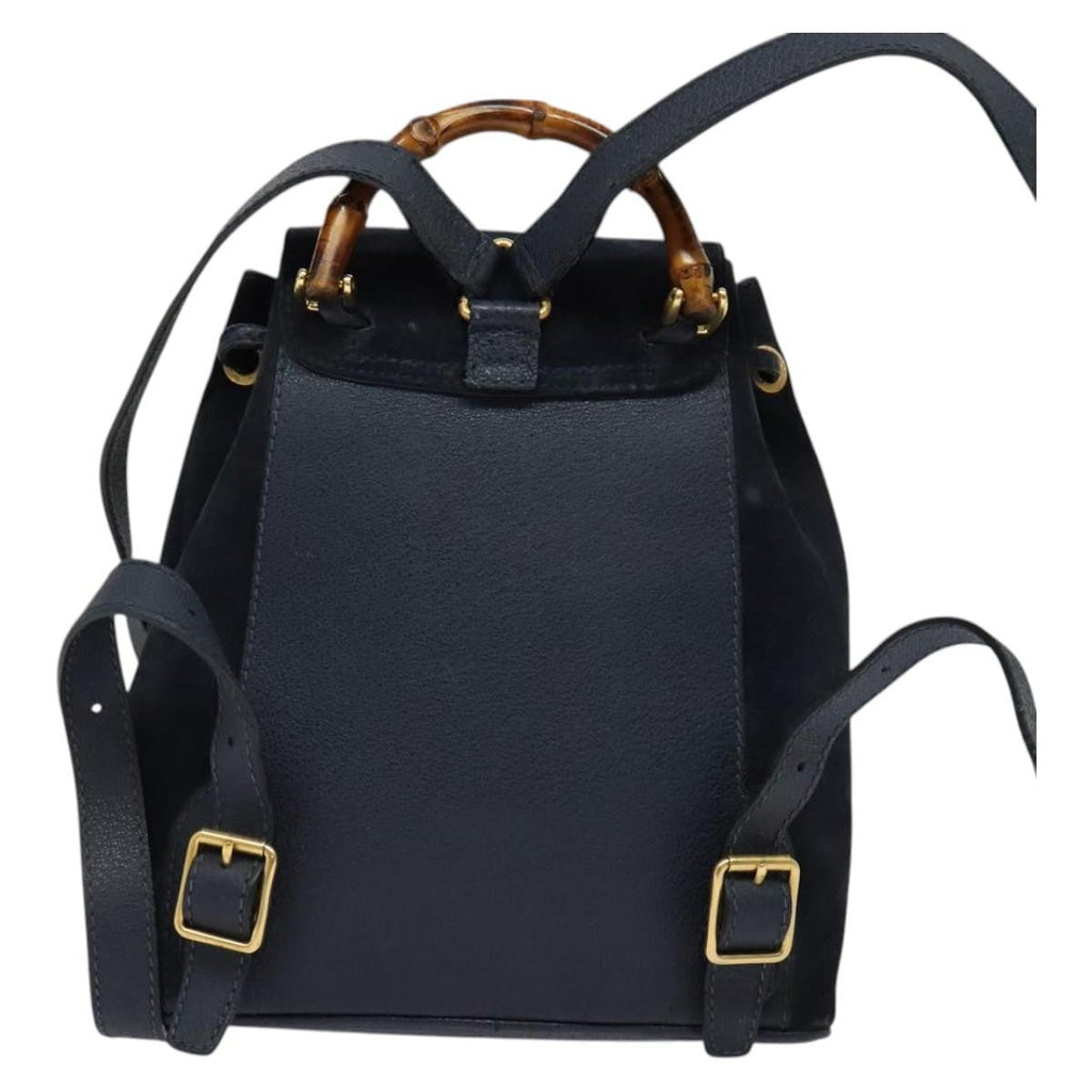 Gucci Gucci Bamboo Backpack Daim Navy Suede Backpack Bag (Authentic  )