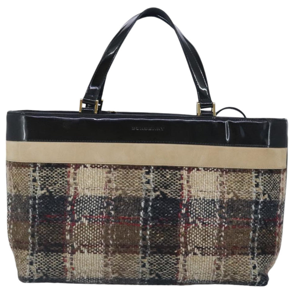 Burberry Nova Check Handbag Wool Beige Wool Handbag (Authentic  )