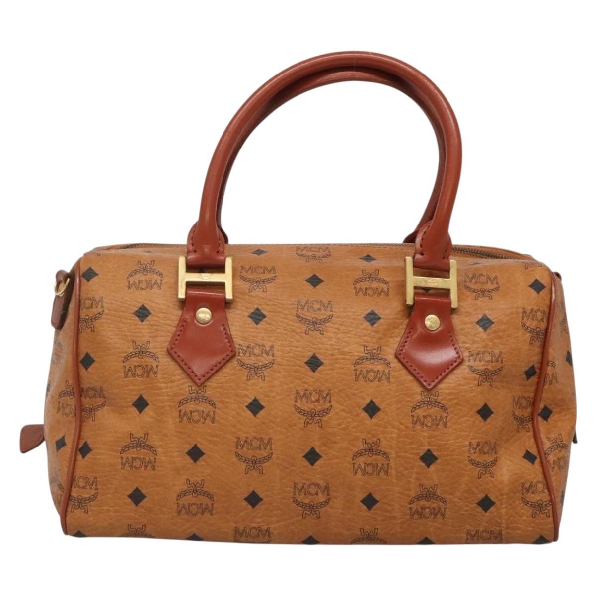 MCM Visetos Handbag Canvas And Leather Brown Pvc Handbag (Authentic  )