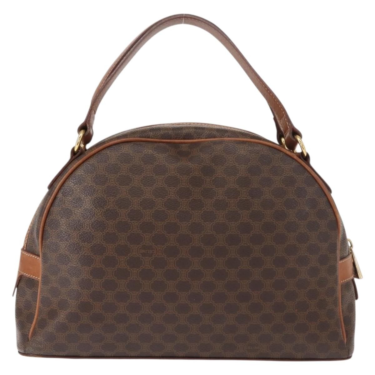 Celine Vintage Macadam Handbag Canvas And Leather Brown Canvas Handbag (Authentic  )