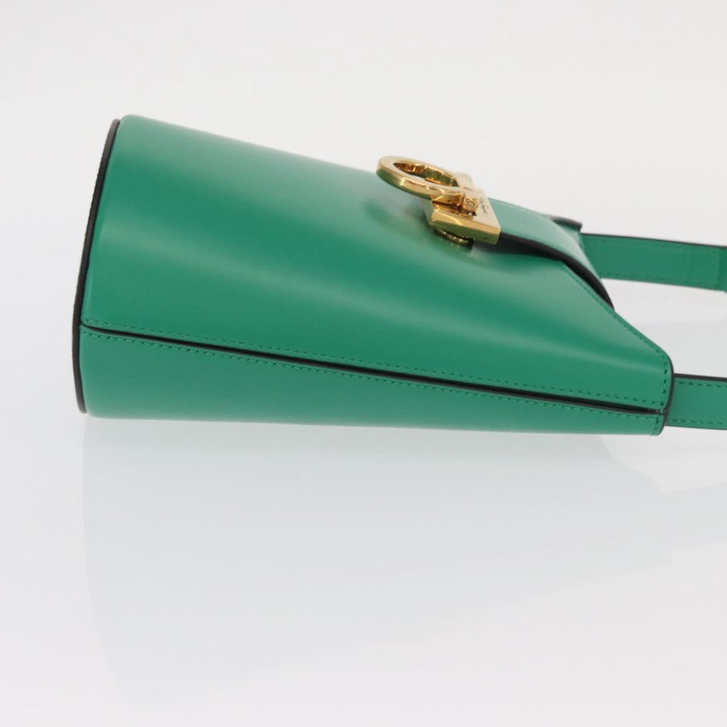 Salvatore Ferragamo Gancini Handbag Leather Green Leather Handbag (Authentic  )