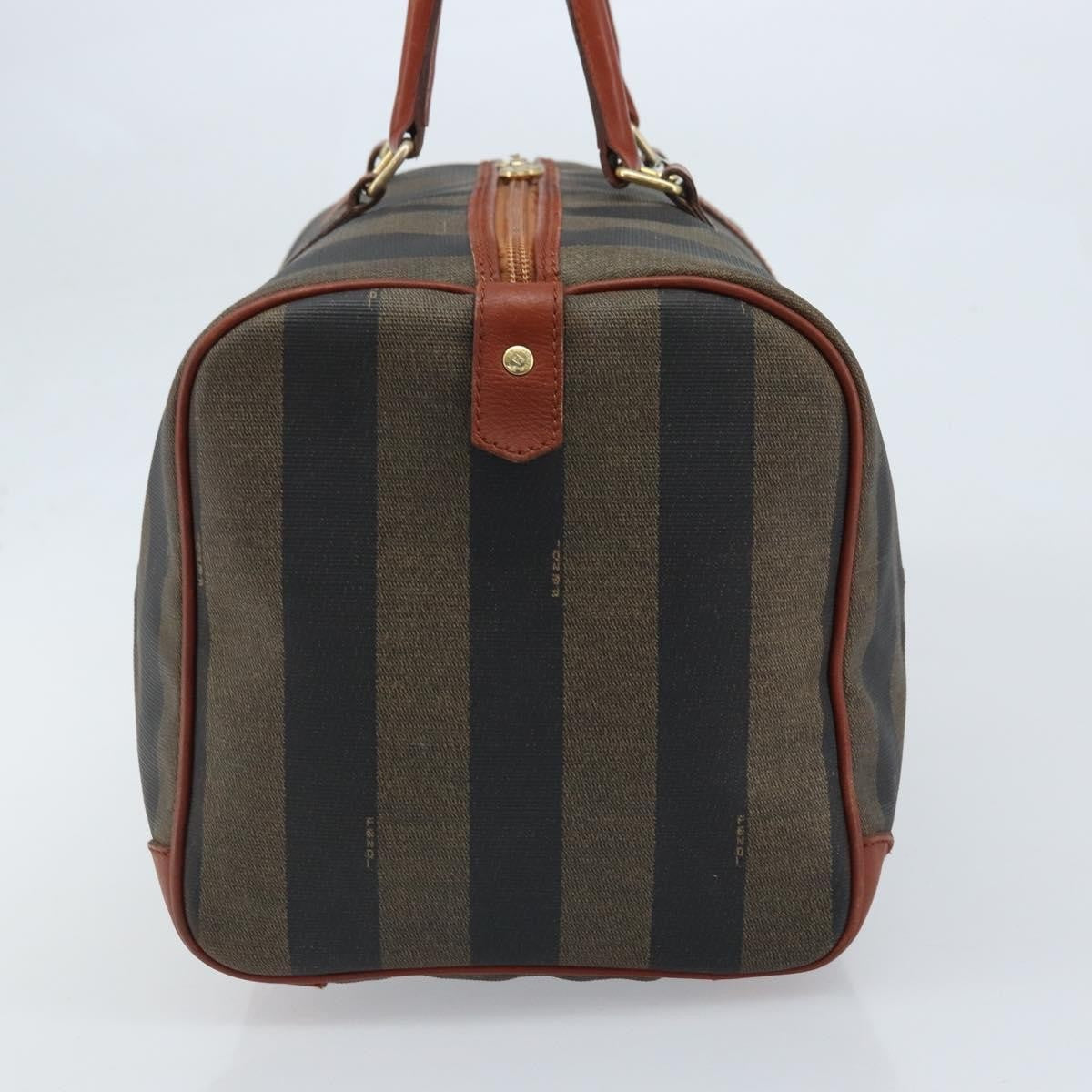 Fendi Vintage Pequin Boston Bag Coated Canvas Brown Canvas Handbag ( )