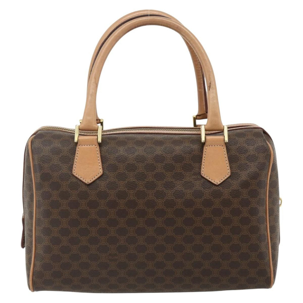 Celine Vintage Macadam Boston Bag Canvas And Leather Brown Canvas Handbag (Authentic  )