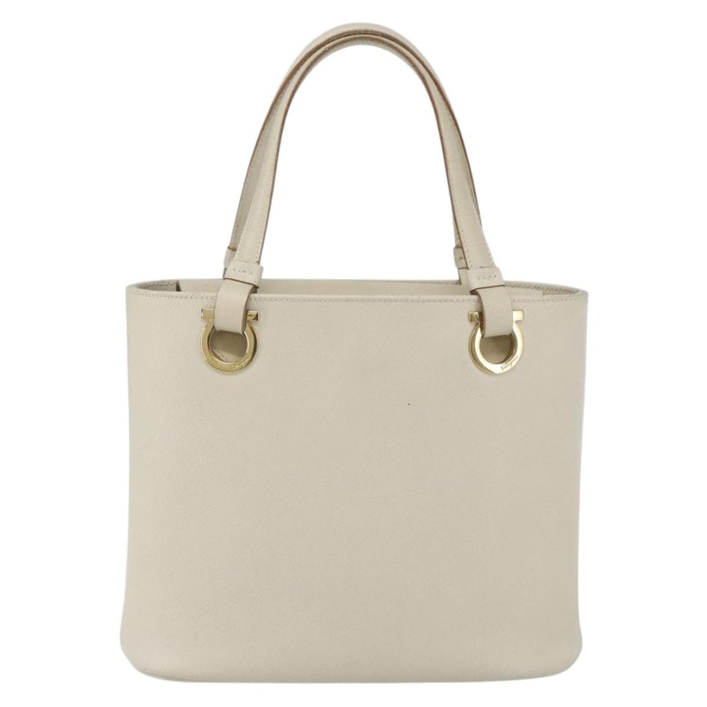 Salvatore Ferragamo Gancini Handbag Leather White Leather Handbag (Authentic  )