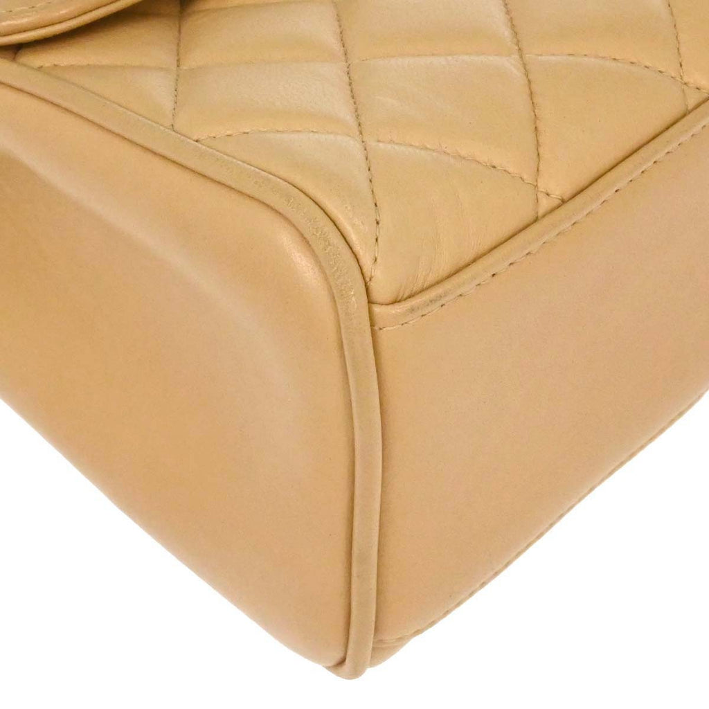 Chanel Vintage Top Handle Flap Bag Quilted Lambskin Beige Leather Handbag (Authentic  )
