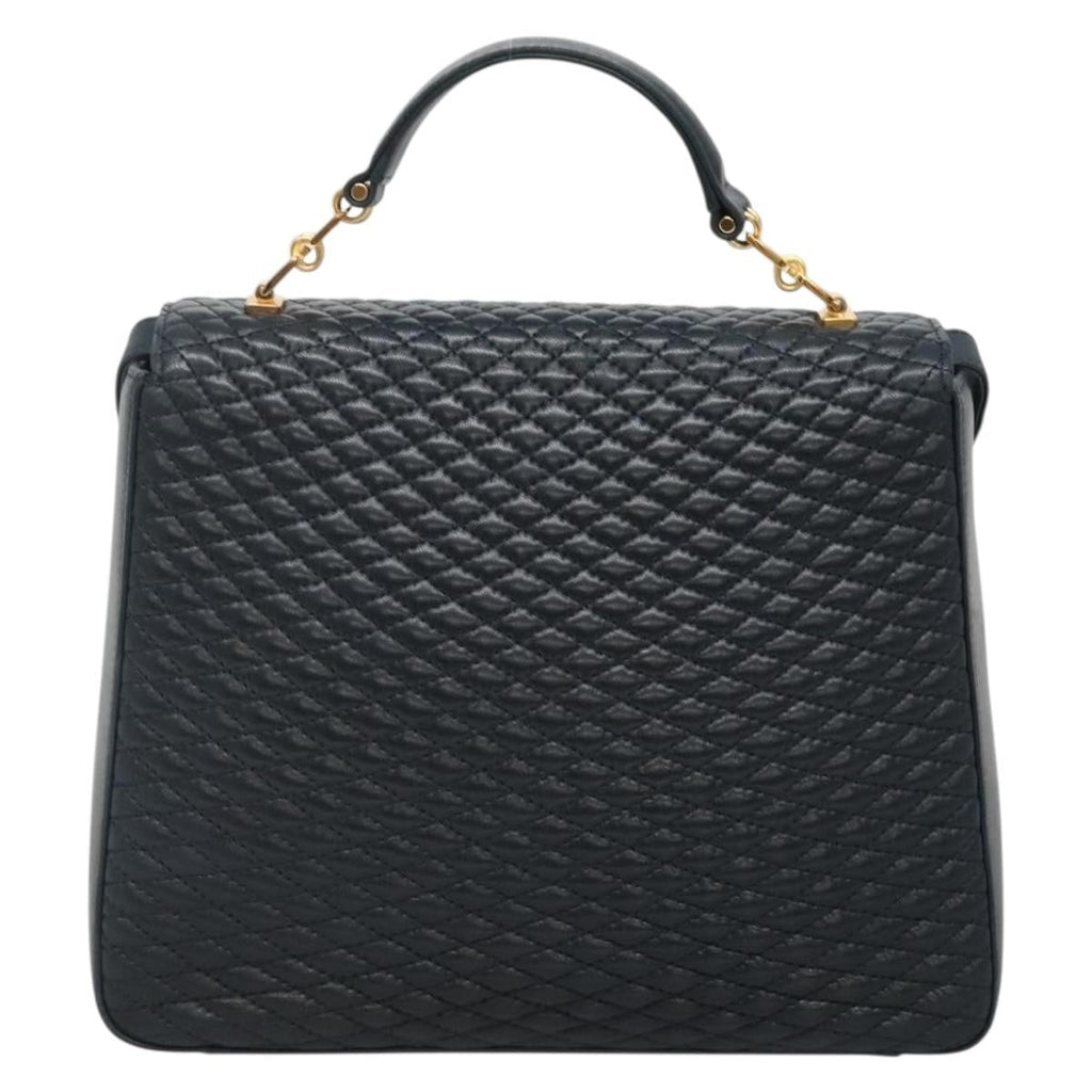Bally Vintage Handbag Quilted Leather Navy Leather Handbag (Authentic  )