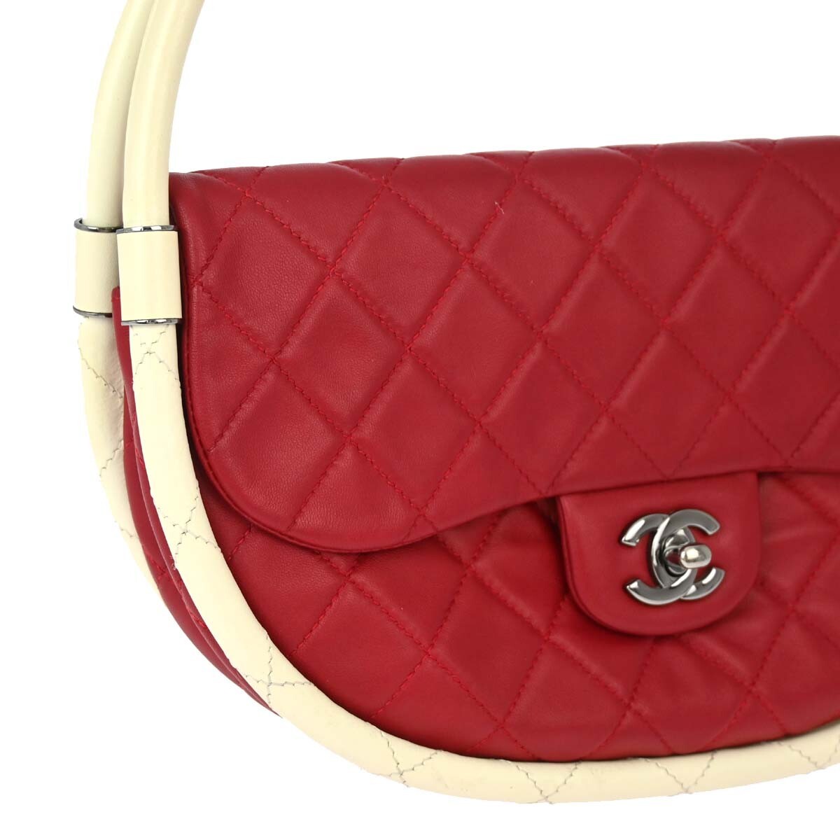 Chanel Hula Hoop Bag Quilted Lambskin Red Lamb Handbag (Authentic  )
