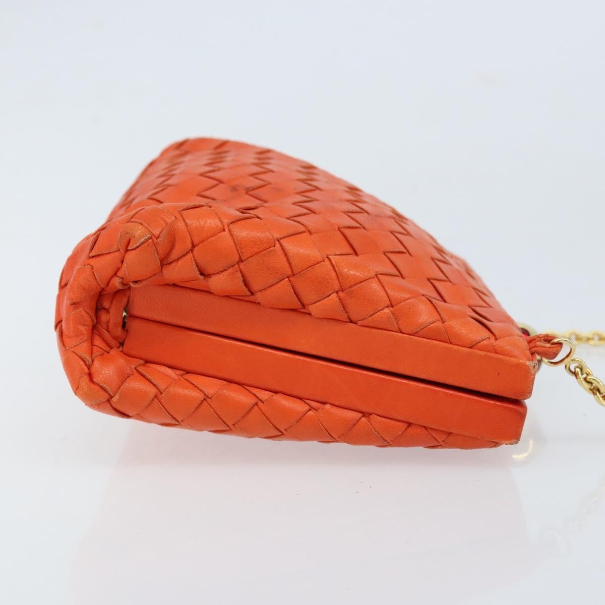 Bottega Veneta Intrecciato Clutch Bag Leather Orange Leather Handbag ( )